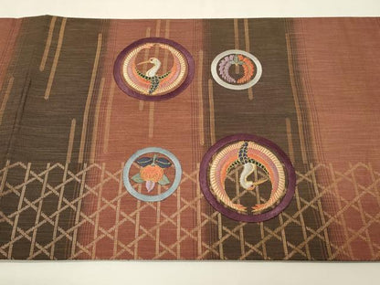 平和屋着物◎太鼓柄袋帯　総刺繍　ボストン美術館　花鳥丸文　金糸　正絹　逸品　DABJ5702qp