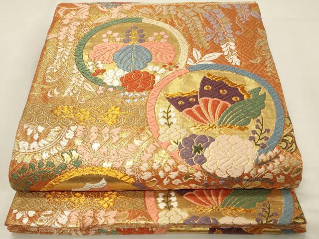 平和屋着物◎佐賀錦　六通柄袋帯　唐織　芝垣秀花文　金糸　正絹　逸品　DABJ5720qp