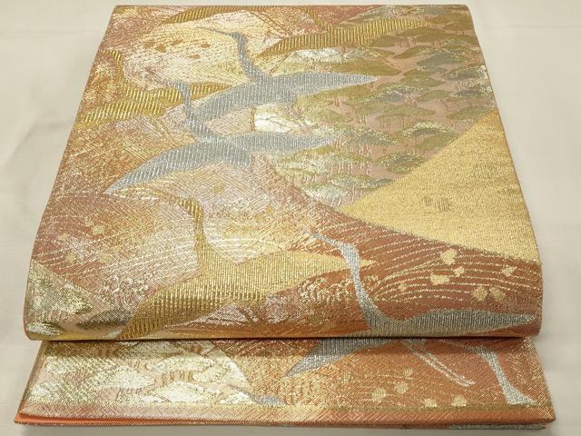 平和屋着物◎西陣　野々村織物謹製　六通柄袋帯　飛鶴松文　金銀糸　正絹　逸品　DABJ5726qp