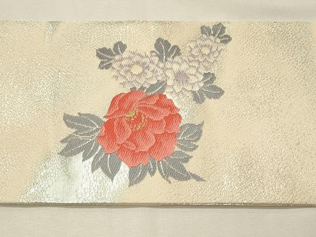 平和屋着物◎九寸名古屋帯　草花文　金銀糸　正絹　逸品　DABJ5727qp