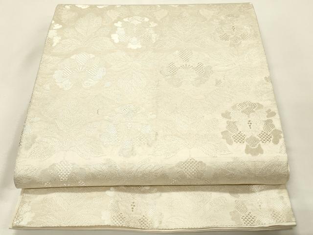 平和屋着物◎全通柄袋帯　更紗花文　銀糸　正絹　逸品　DABJ5735qp
