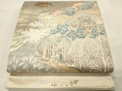 平和屋着物◎六通柄袋帯　九百錦　里の四季　金糸　正絹　逸品　DABJ5739qp