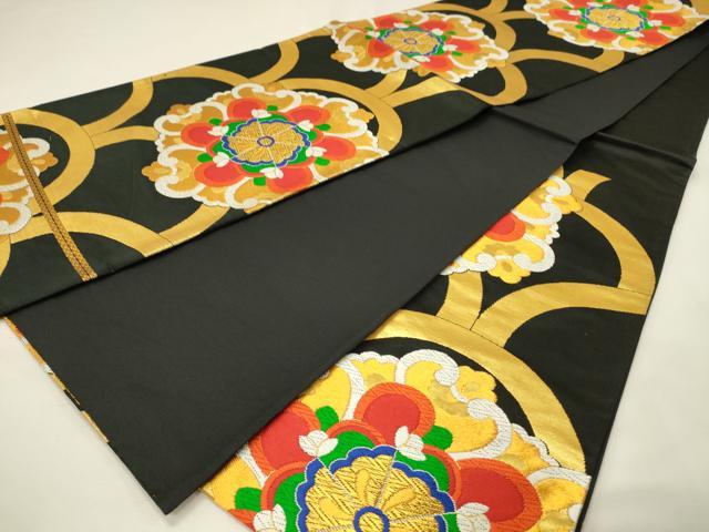平和屋着物◎六通柄袋帯　唐織　正倉院花唐草文　黒地　金糸　正絹　逸品　DABJ5743qp