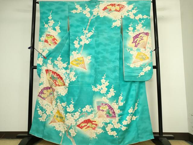 平和屋着物■豪華振袖　駒刺繍　扇面花文　枝梅　暈し染め　金彩　正絹　逸品　DABJ5772qp