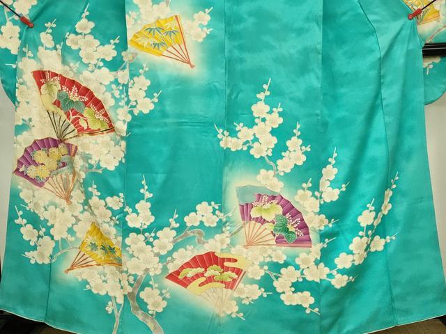 平和屋着物■豪華振袖　駒刺繍　扇面花文　枝梅　暈し染め　金彩　正絹　逸品　DABJ5772qp