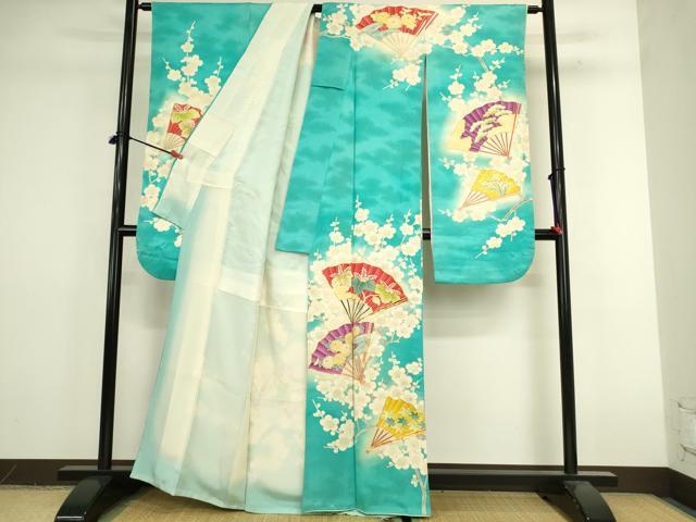 平和屋着物■豪華振袖　駒刺繍　扇面花文　枝梅　暈し染め　金彩　正絹　逸品　DABJ5772qp