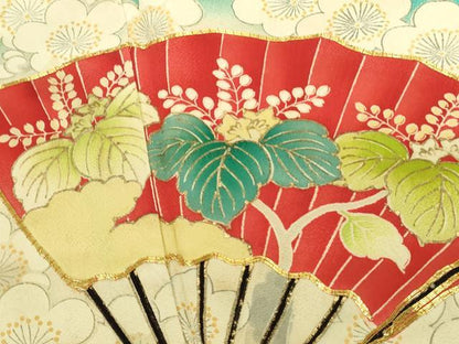 平和屋着物■豪華振袖　駒刺繍　扇面花文　枝梅　暈し染め　金彩　正絹　逸品　DABJ5772qp