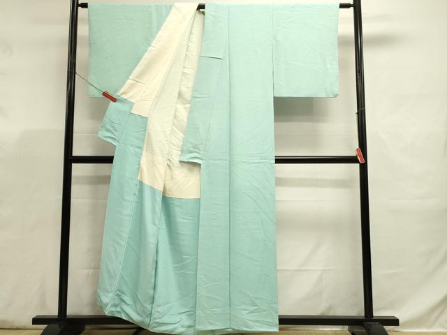 平和屋着物■上質な色無地　芝地紋　白群色　正絹　逸品　DABJ5776qp