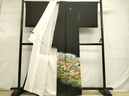 平和屋着物■豪華黒留袖　作家物　渡橋風景花松文　暈し染め　金彩　正絹　逸品　DABJ5798qp