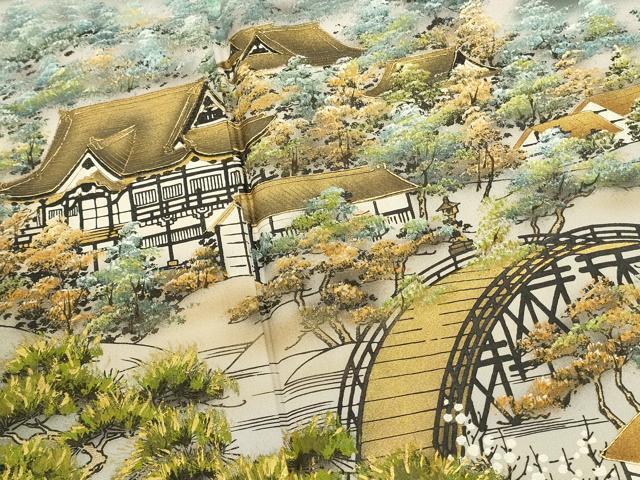 平和屋着物■豪華黒留袖　作家物　渡橋風景花松文　暈し染め　金彩　正絹　逸品　DABJ5798qp