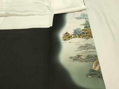 平和屋着物■豪華黒留袖　作家物　渡橋風景花松文　暈し染め　金彩　正絹　逸品　DABJ5798qp