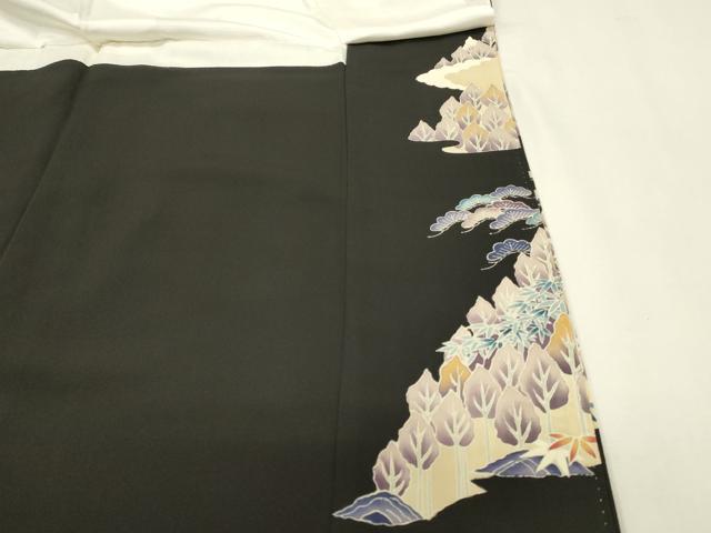 平和屋着物■豪華黒留袖　渡橋風景花松文　金銀彩　正絹　逸品　DABJ5802qp