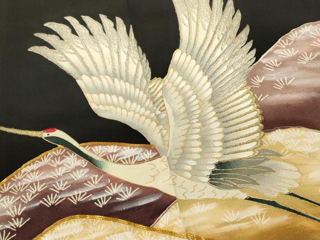 平和屋着物■豪華黒留袖　駒刺繍　飛鶴枝松文　金彩　正絹　逸品　DABJ5803qp