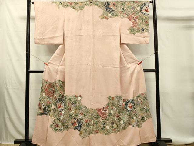 平和屋着物■訪問着　松皮菱鳳凰花文　金彩　正絹　逸品　DABJ5809qp