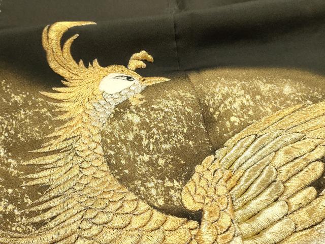平和屋着物■豪華黒留袖　刺繍　鳳凰松葉文　暈し染め　金銀糸　正絹　逸品　DABJ5811qp