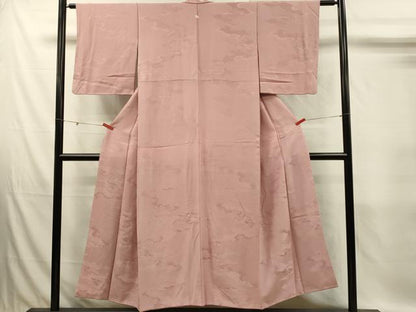 平和屋着物■上質な色無地　雲重ね唐草地紋　珊瑚色　正絹　逸品　DABJ5812qp