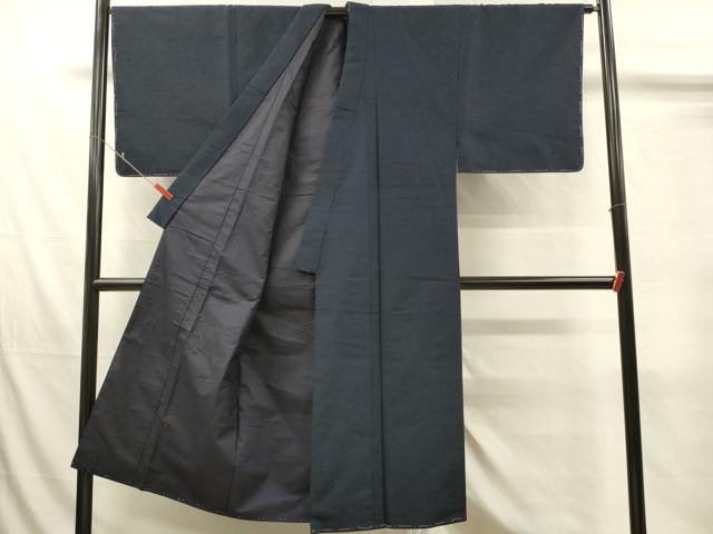 平和屋着物■男性　紬　ミッドナイトブルー色　正絹　逸品　DABJ5814qp