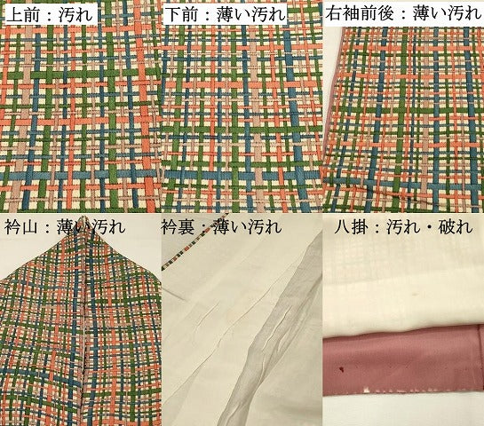 平和屋着物■上質な小紋　格子　鬼しぼ縮緬　正絹　逸品　DABJ5824qp
