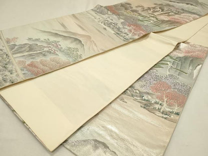 平和屋着物◎六通柄袋帯　広沢の径　プラチナ二重箔錦　引箔　正絹　逸品　DABJ5883qp
