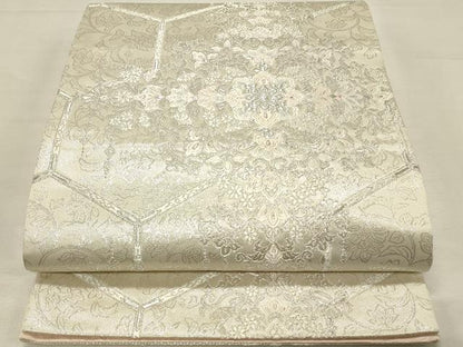 平和屋着物◎六通柄袋帯　唐織　正倉院亀甲花文　銀糸　正絹　逸品　DABJ5898qp