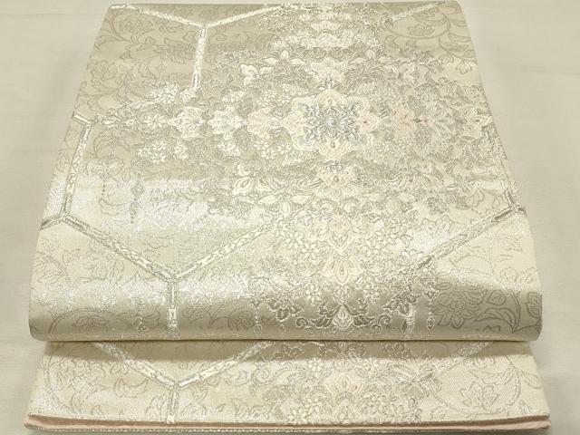 平和屋着物◎六通柄袋帯　唐織　正倉院亀甲花文　銀糸　正絹　逸品　DABJ5898qp