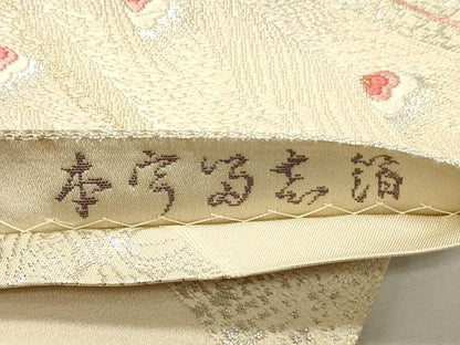 平和屋着物◎両面　六通柄袋帯　唐織　絵巻吉祥孔雀花文　金銀糸　本うる志箔　正絹　逸品　DABJ5916qp