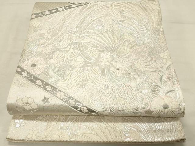 平和屋着物◎両面　六通柄袋帯　唐織　裂取鳳凰文　プラチナ二重箔　正絹　逸品　DABJ5918qp