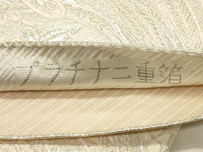 平和屋着物◎両面　六通柄袋帯　唐織　裂取鳳凰文　プラチナ二重箔　正絹　逸品　DABJ5918qp