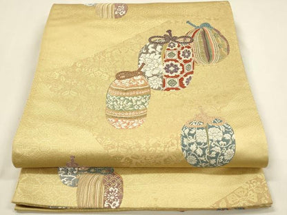 平和屋着物◎六通柄袋帯　唐織　風雅名物　仕覆花文　金糸　正絹　逸品　DABJ5929qp