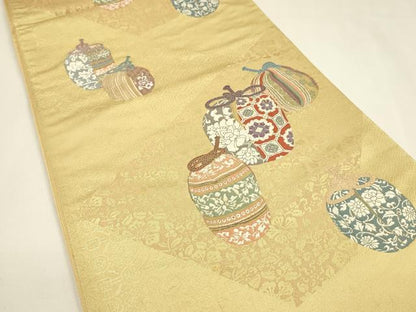 平和屋着物◎六通柄袋帯　唐織　風雅名物　仕覆花文　金糸　正絹　逸品　DABJ5929qp