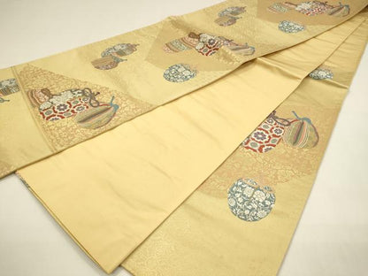 平和屋着物◎六通柄袋帯　唐織　風雅名物　仕覆花文　金糸　正絹　逸品　DABJ5929qp