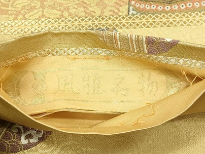 平和屋着物◎六通柄袋帯　唐織　風雅名物　仕覆花文　金糸　正絹　逸品　DABJ5929qp