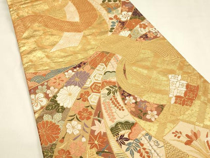 平和屋着物◎佐賀錦　六通柄袋帯　唐織　束ね熨斗吉祥花文　金糸　正絹　逸品　DABJ5932qp