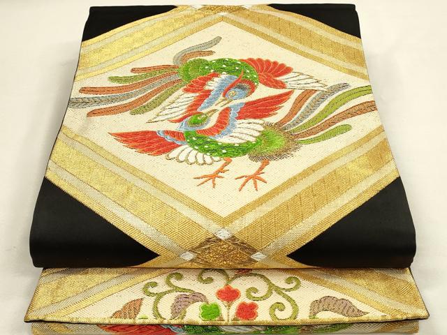 平和屋着物◎六通柄袋帯　唐織　天井鳳凰桐文　黒地　金糸　正絹　逸品　DABJ5960qp