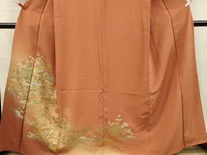 平和屋着物■訪問着　御所車風景花文　暈し染め　金銀彩　正絹　逸品　DABJ5991qp