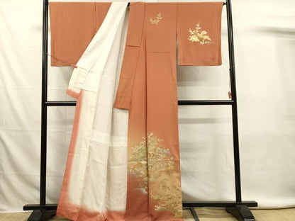 平和屋着物■訪問着　御所車風景花文　暈し染め　金銀彩　正絹　逸品　DABJ5991qp
