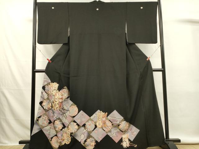 平和屋着物■豪華黒留袖　駒刺繍　御所車花文　金彩　正絹　逸品　DABJ5997qp