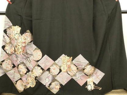 平和屋着物■豪華黒留袖　駒刺繍　御所車花文　金彩　正絹　逸品　DABJ5997qp