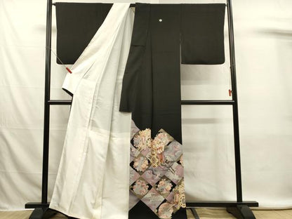 平和屋着物■豪華黒留袖　駒刺繍　御所車花文　金彩　正絹　逸品　DABJ5997qp