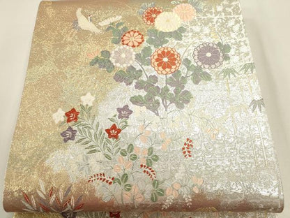 平和屋本店▼六通柄袋帯　唐織　秀風錦　飛鶴花文　本金箔　正絹　逸品　DABJ6003sf