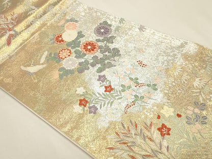 平和屋本店▼六通柄袋帯　唐織　秀風錦　飛鶴花文　本金箔　正絹　逸品　DABJ6003sf