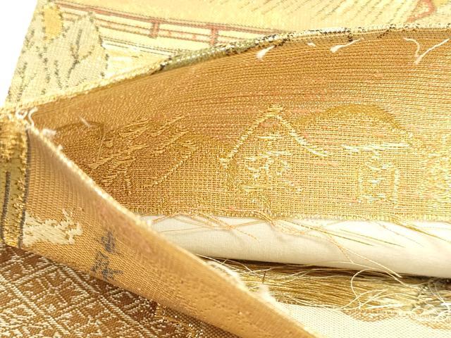 平和屋着物▼両面　全通全景柄袋帯　百鶴京洛絵巻　彩金　正絹　逸品　DABJ6006sf