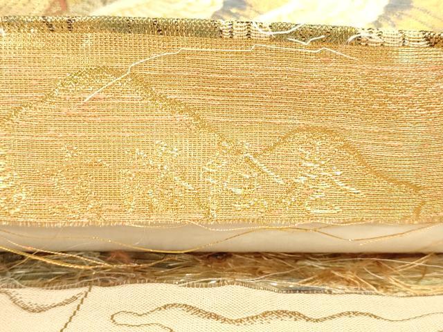 平和屋着物▼両面　全通全景柄袋帯　百鶴京洛絵巻　彩金　正絹　逸品　DABJ6006sf