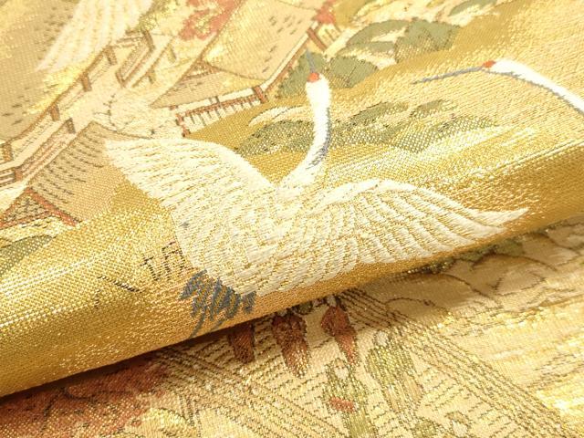 平和屋着物▼両面　全通全景柄袋帯　百鶴京洛絵巻　彩金　正絹　逸品　DABJ6006sf