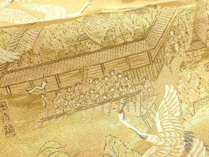 平和屋着物▼両面　全通全景柄袋帯　百鶴京洛絵巻　彩金　正絹　逸品　DABJ6006sf