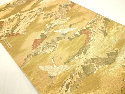 平和屋着物▼両面　全通全景柄袋帯　百鶴京洛絵巻　彩金　正絹　逸品　DABJ6006sf
