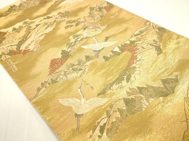 平和屋着物▼両面　全通全景柄袋帯　百鶴京洛絵巻　彩金　正絹　逸品　DABJ6006sf