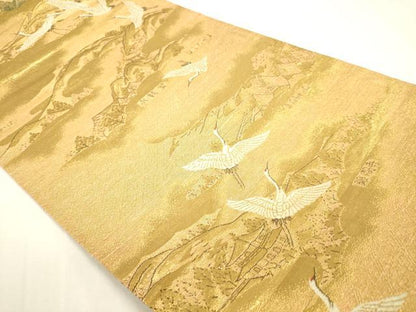 平和屋着物▼両面　全通全景柄袋帯　百鶴京洛絵巻　彩金　正絹　逸品　DABJ6006sf