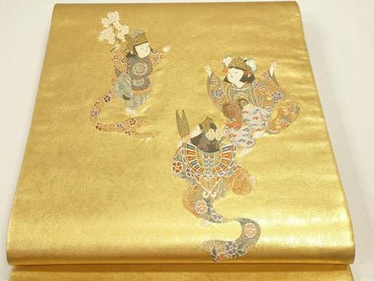 平和屋着物▼太鼓柄袋帯　童子遊び　正絹　逸品　DABJ6008sf