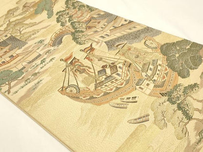 平和屋着物▼六通柄袋帯　清苑船　金欄綴　正絹　逸品　DABJ6012sf